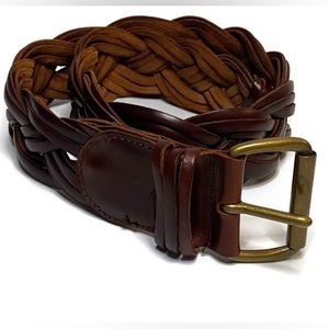 The Limited Belt Med Brown Woven Braided Genuine Leather Gold Buckle Adjustable